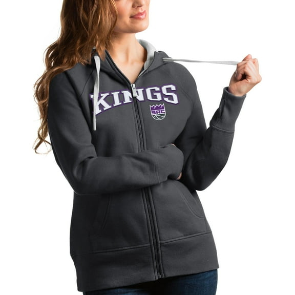 Women's Antigua Charcoal Sacramento Kings Team Victory Full-Zip Hoodie