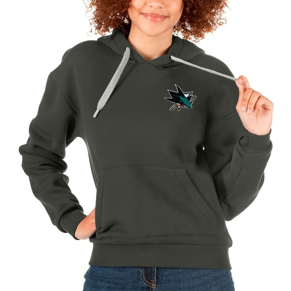 Women's Antigua Charcoal San Jose Sharks Primary Logo Victory Pullover Hoodie