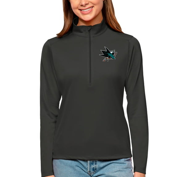 Women's Antigua Charcoal San Jose Sharks Tribute Quarter-Zip Pullover Top