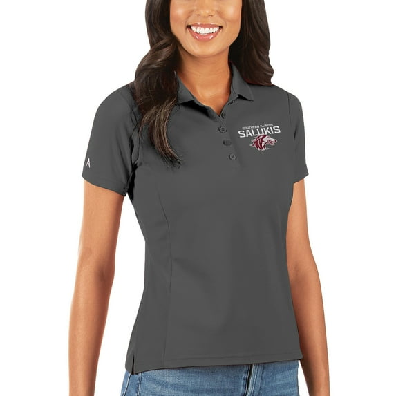 Women's Antigua Charcoal Southern Illinois Salukis Legacy Pique Polo