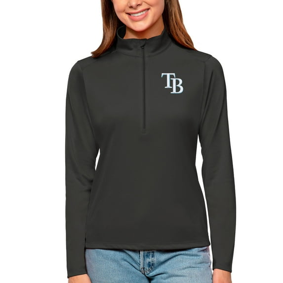 Women's Antigua Charcoal Tampa Bay Rays Tribute Quarter-Zip Pullover Top