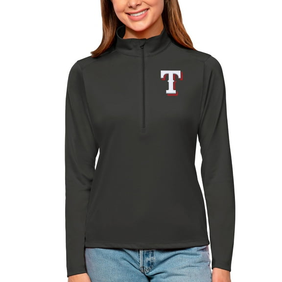 Women's Antigua Charcoal Texas Rangers Tribute Quarter-Zip Pullover Top