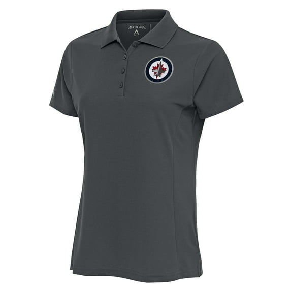 Women's Antigua Charcoal Winnipeg Jets Team Logo Legacy Pique Polo