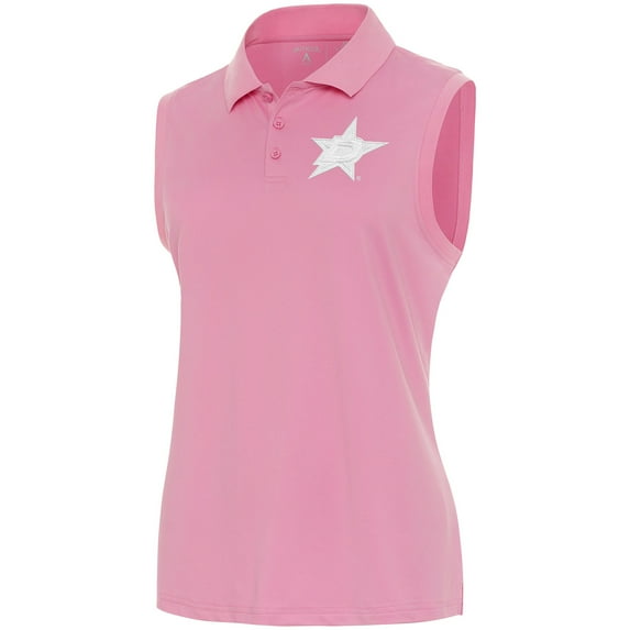 Women's Antigua Coral Dallas Stars White Logo Sleeveless Recap Polo