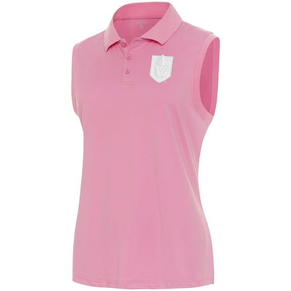Women's Antigua Coral Vegas Golden Knights White Logo Sleeveless Recap Polo