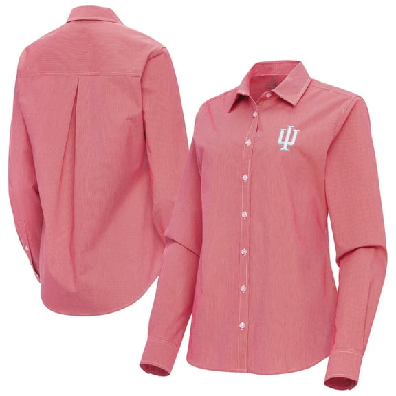 Women's Antigua Crimson Indiana Hoosiers Porter Woven Tri-Blend Long Sleeve Button-Up Shirt