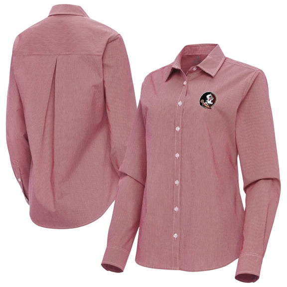 Women's Antigua Garnet Florida State Seminoles Porter Woven Tri-Blend Long Sleeve Button-Up Shirt