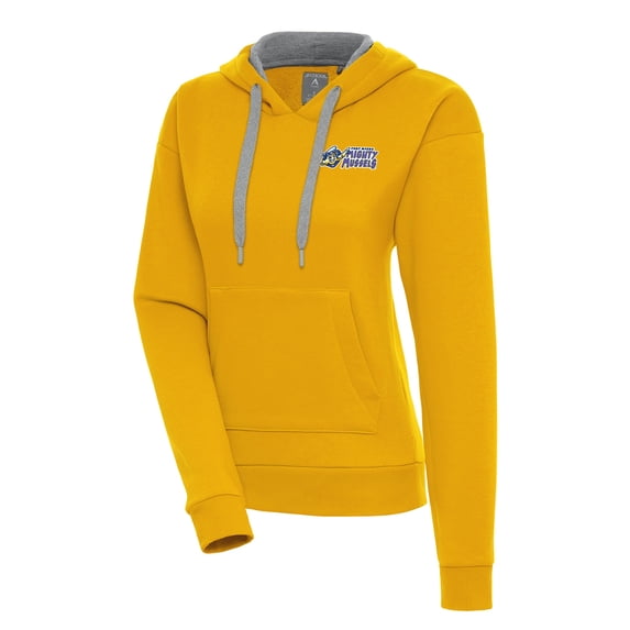 Women's Antigua Gold Fort Myers Mighty Mussels Victory Pullover Hoodie