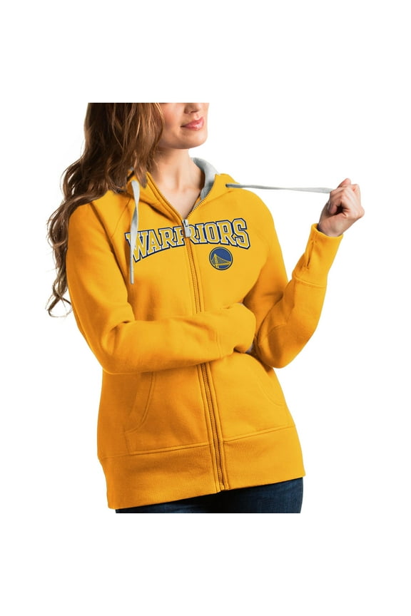 Women's Antigua Gold Golden State Warriors Team Victory Full-Zip Hoodie
