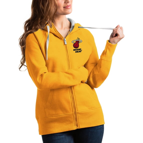 Women's Antigua Gold Miami Heat Victory Full-Zip Hoodie