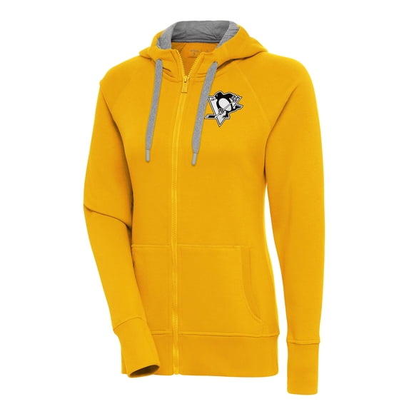 Women's Antigua Gold Pittsburgh Penguins Metallic Logo Victory Full-Zip Hoodie