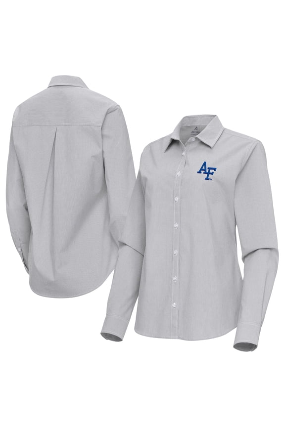 Women's Antigua Gray Air Force Falcons Porter Woven Tri-Blend Long Sleeve Button-Up Shirt