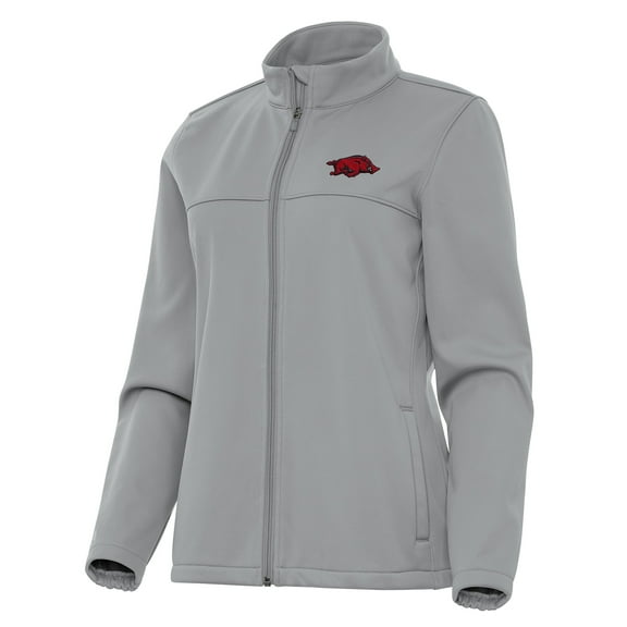Women's Antigua Gray Arkansas Razorbacks Links 2 Golf Full-Zip Jacket