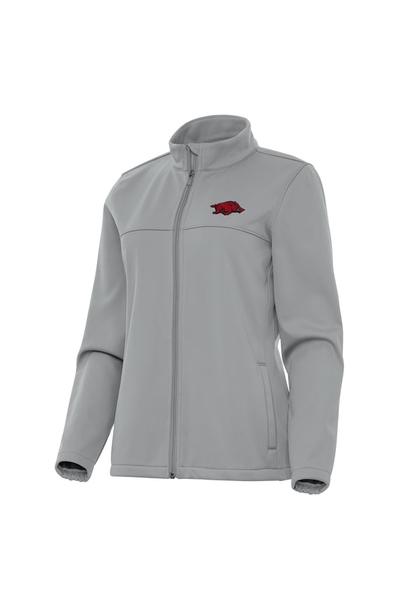 Women's Antigua Gray Arkansas Razorbacks Links 2 Golf Full-Zip Jacket