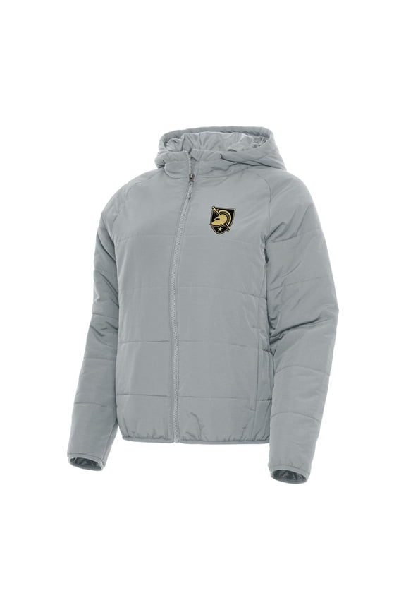 Women's Antigua Gray Army Black Knights Universe Full-Zip Puffer Jacket