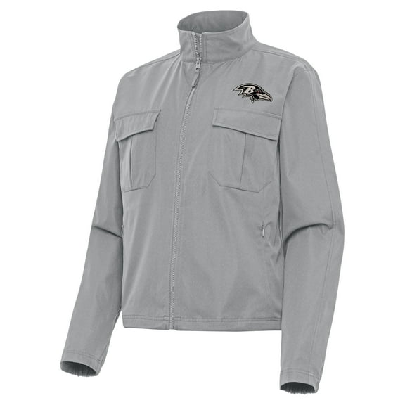 Women's Antigua Gray Baltimore Ravens  Brushed Carbon Even Par Full-Zip Jacket