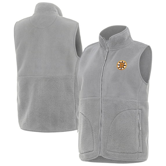 Women's Antigua Gray Boston Bruins Nostalgic Full-Zip Vest