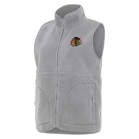 Women's Antigua Gray Chicago Blackhawks Nostalgic Full-Zip Vest