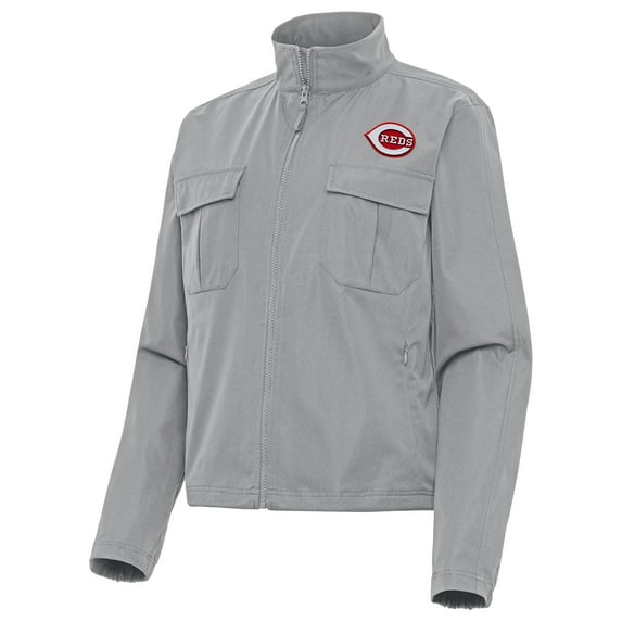 Women's Antigua Gray Cincinnati Reds Even Par Full-Zip Jacket