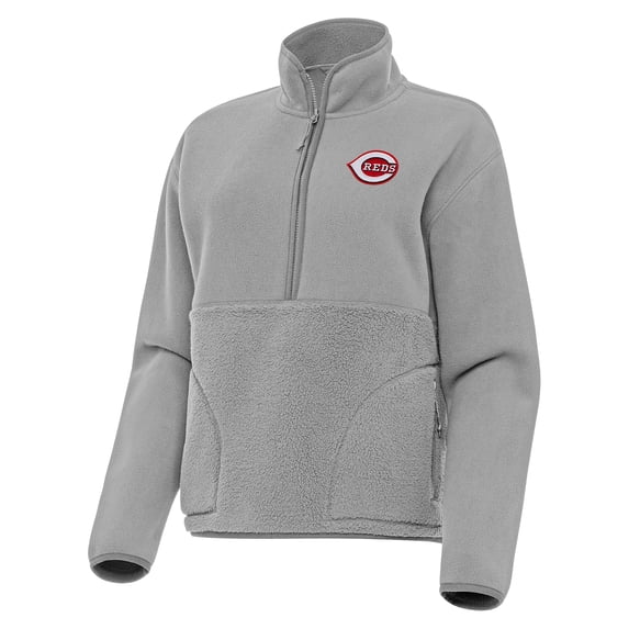 Women's Antigua Gray Cincinnati Reds Figure Half-Zip Sweatshirt