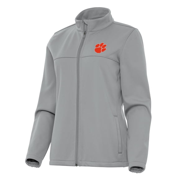 Women's Antigua Gray Clemson Tigers Links 2 Golf Full-Zip Jacket
