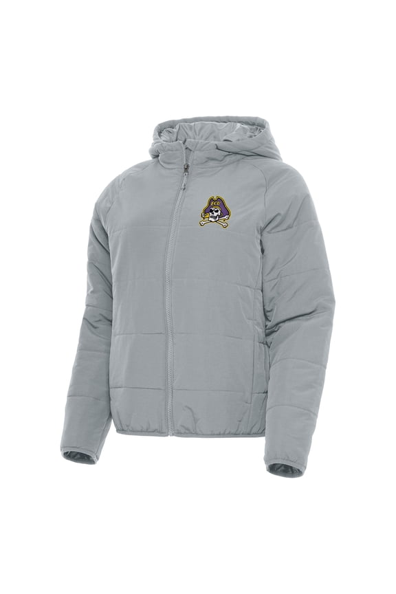 Women's Antigua Gray ECU Pirates Universe Full-Zip Puffer Jacket