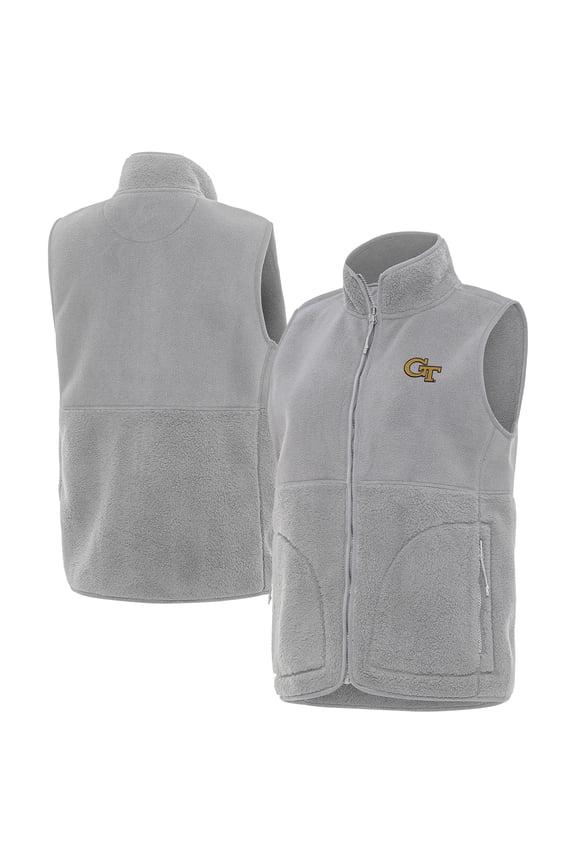 Women's Antigua Gray Georgia Tech Yellow Jackets Nostalgic Full-Zip Vest