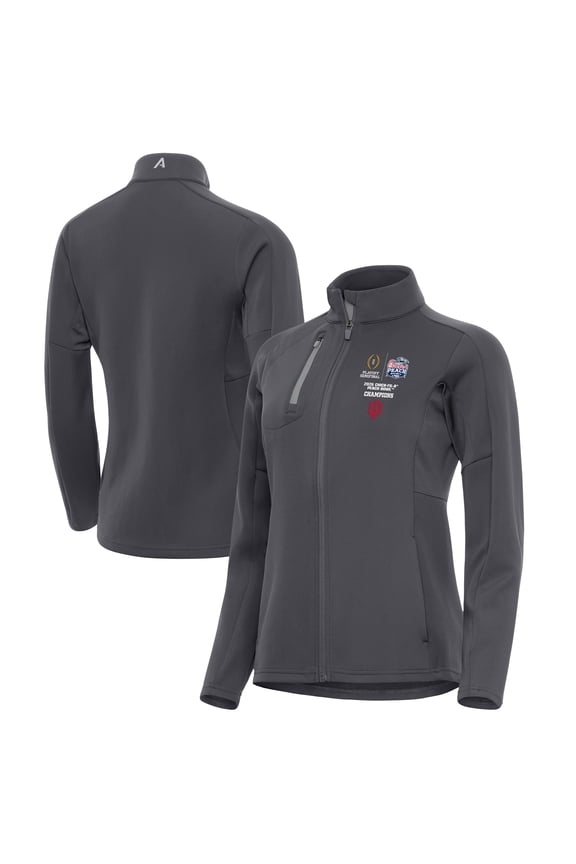 Women's Antigua Gray Indiana Hoosiers College Football Playoff 2026 Peach Bowl Champions Generation Full-Zip Jacket