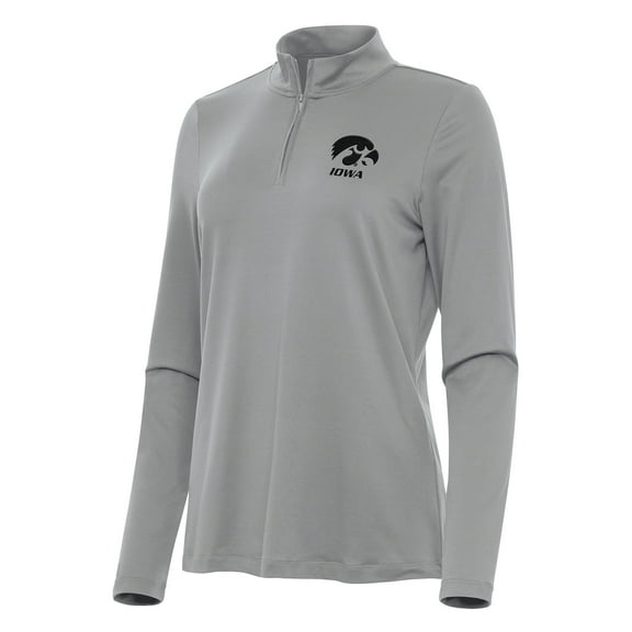 Women's Antigua Gray Iowa Hawkeyes Reprocess Quarter-Zip Top