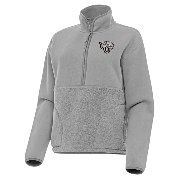 Women's Antigua Gray Jacksonville Jaguars Brushed Carbon Figure Half-Zip Pullover Sweatshirt
