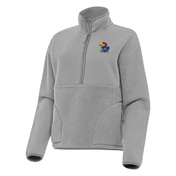 Women's Antigua Gray Kansas Jayhawks Figure Half-Zip Pullover Sweatshirt