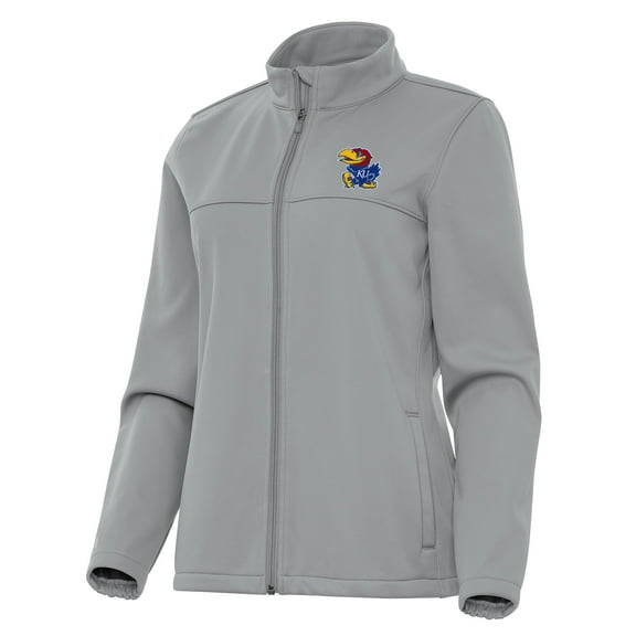 Women's Antigua Gray Kansas Jayhawks Links 2 Golf Full-Zip Jacket