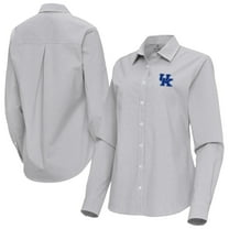 Women's Antigua Gray Kentucky Wildcats Porter Woven Tri-Blend Long Sleeve Button-Up Shirt