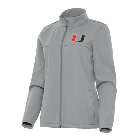 Women's Antigua Gray Miami Hurricanes Links 2 Golf Full-Zip Jacket