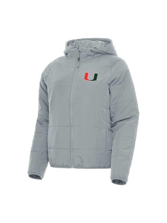 Women's Antigua Gray Miami Hurricanes Universe Full-Zip Puffer Jacket