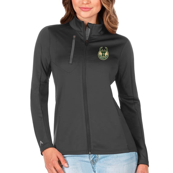 Women's Antigua Gray Milwaukee Bucks Generation Full-Zip Jacket