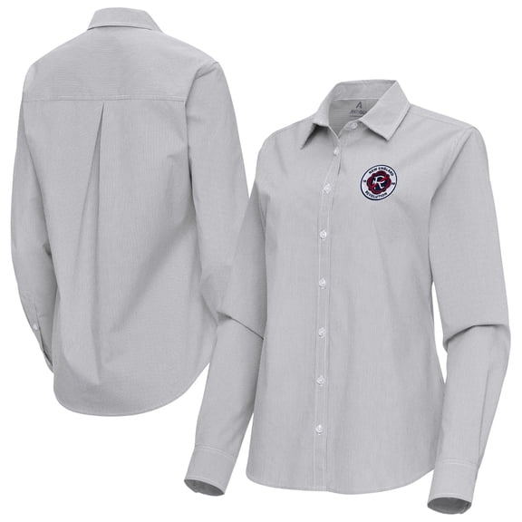 Women's Antigua Gray New England Revolution Porter Woven Tri-Blend Long Sleeve Button-Up Shirt