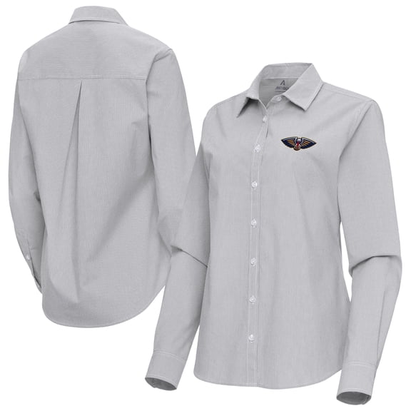 Women's Antigua Gray New Orleans Pelicans Porter Woven Long Sleeve Button-Up Shirt