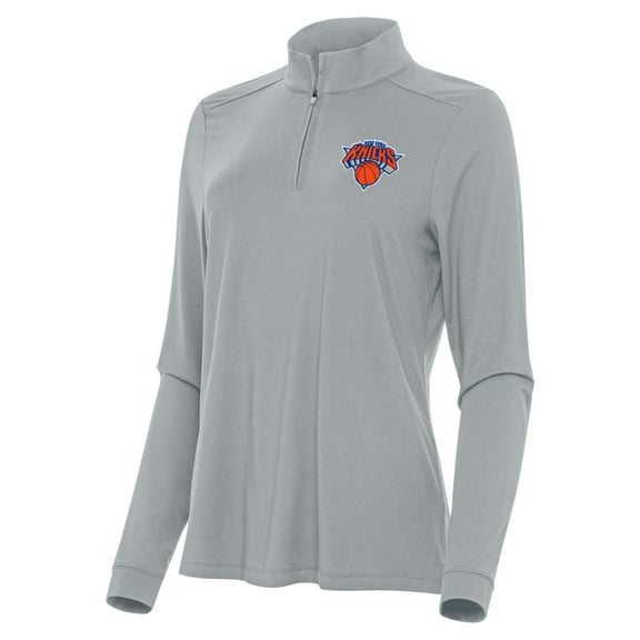 Women's Antigua Gray New York Knicks Intent Quarter-Zip Top