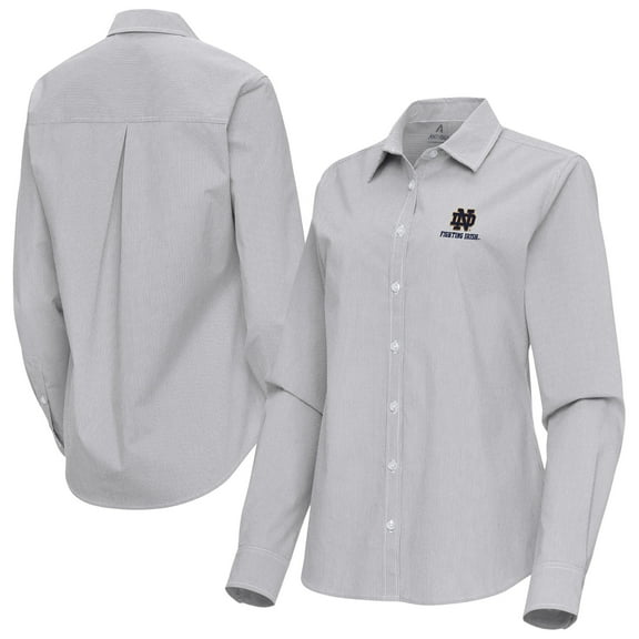 Women's Antigua Gray Notre Dame Fighting Irish Porter Woven Tri-Blend Long Sleeve Button-Up Shirt