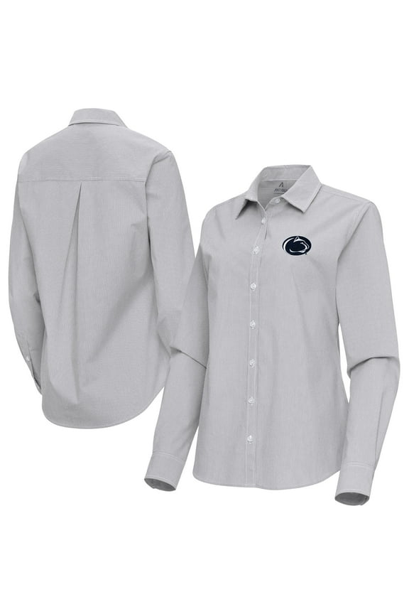 Women's Antigua Gray Penn State Nittany Lions Porter Woven Tri-Blend Long Sleeve Button-Up Shirt