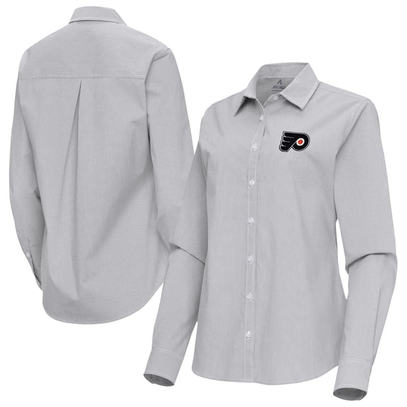 Women's Antigua Gray Philadelphia Flyers Porter Woven Tri-Blend Long Sleeve Button-Up Shirt