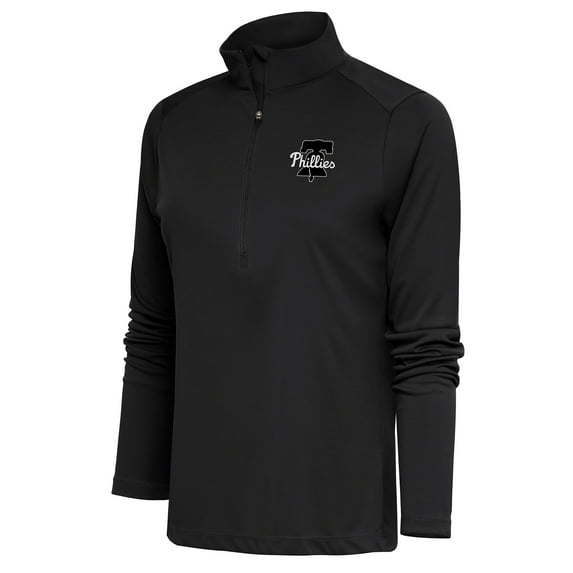 Women's Antigua Gray Philadelphia Phillies Brushed Metallic Tribute Half-Zip Pullover Top