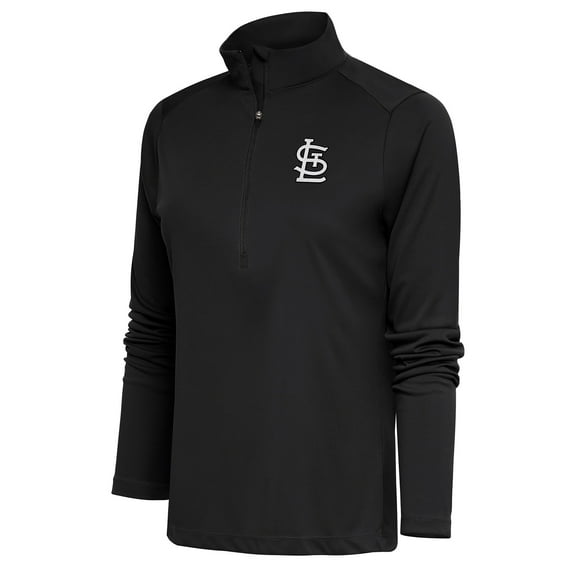 Women's Antigua Gray St. Louis Cardinals Brushed Metallic Tribute Half-Zip Pullover Top
