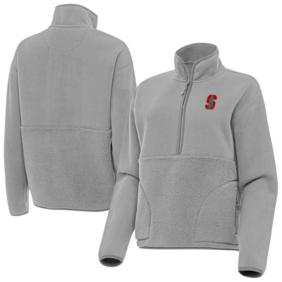Women's Antigua  Gray Stanford Cardinal Figure Quarter-Zip Pullover Jacket