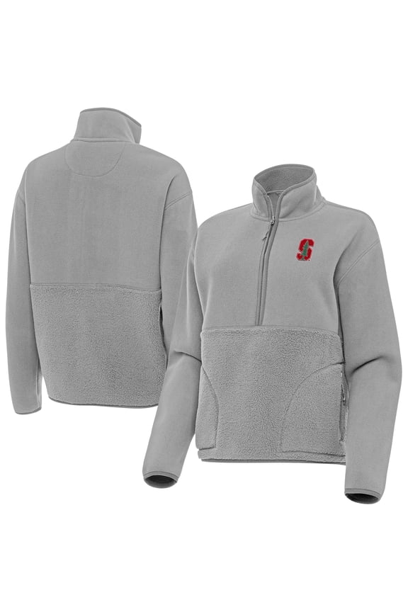Women's Antigua Gray Stanford Cardinal Figure Quarter-Zip Pullover Jacket