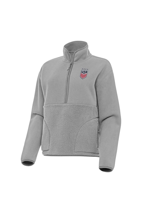 Women's Antigua Gray USWNT Figure Quarter-Zip Jacket