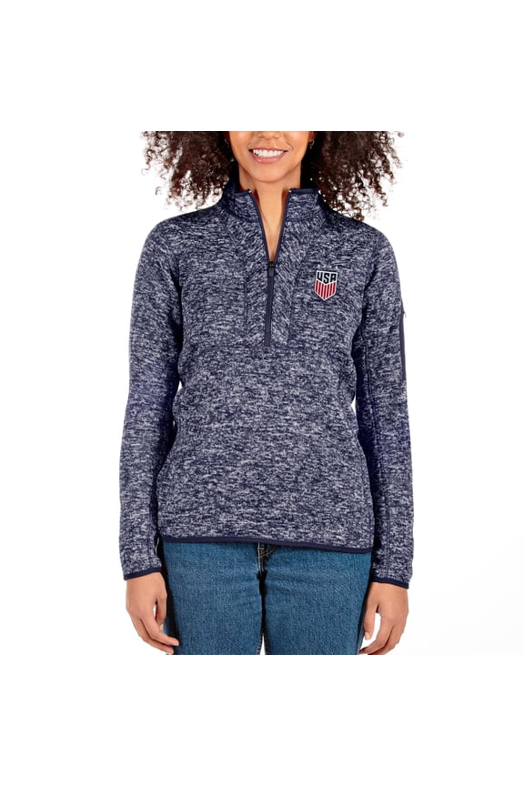 Women's Antigua Gray USWNT Fortune Half-Zip Pullover Jacket