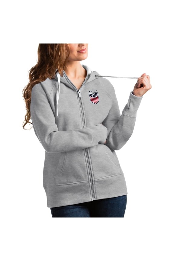 Women's Antigua Gray USWNT Victory Full-Zip Hoodie