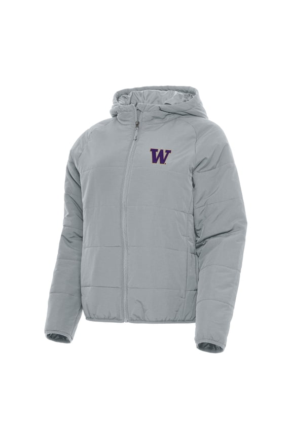 Women's Antigua Gray Washington Huskies Universe Full-Zip Puffer Jacket
